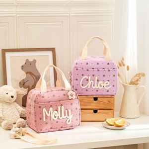 Sac à déjeuner personnalisé en velours côtelé, style japonais-coréen, tricoté épais, brodé à la main, uni/à carreaux/à fleurs - Product Image 5