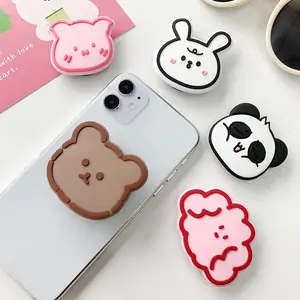 Customized Logo Mobile Phone Holder PVC Silicone Cute Cartoon Flexible Cell phone Grip Socket for Mobile Phone Accessories