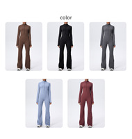 Combinaison de yoga évasée pour femme, manches longues, col montant, fermeture éclair, haute intensité, une pièce, fitness, course à pied, personnalisable OEM