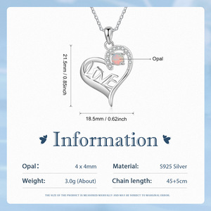 Dainty Created <b>Opal</b> Heart <b>Necklace</b> S925 Sterling Silver CZ Micro Pave Engagement Wedding Anniversary Gift Rhodium Plated - Product Image 2