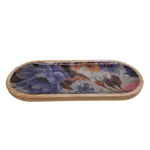 Plateau ovale en bois autocollant émail et finition naturelle plateau de service et plateau décoratif pour la maison et la cuisine en vrac - Product Image 1