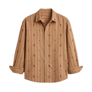 Chemises décontractées en coton pour hommes à rayures teintes, coupe classique, manches longues, fermeture boutonnée avec broderie – Prix exceptionnels - Product Image 1