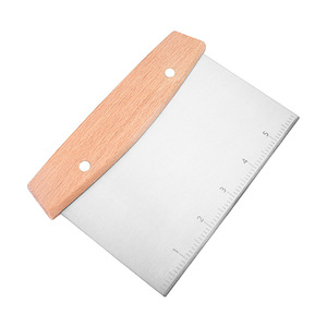 Stainless Steel Dough Scraper With Scale Beechwood Handle Baking Tool - Product Image 1