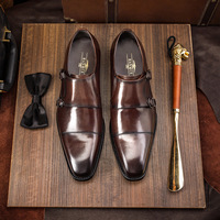 Chaussures habillées noires en cuir véritable pour hommes, à boucle et bout pointu, idéales pour le bureau et la carrière
