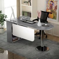 Bureau d'angle incurvé moderne LINOU en bois massif avec bibliothèque intégrée, table d'étude et de travail informatique, table de diagnostic et de traitement individuelle