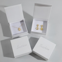 Boîte à bijoux personnalisée de luxe, petite, à fermeture magnétique, en carton gris, carrée, imprimée, pour collier, bague, cadeau