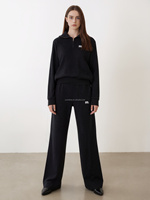 Ensemble deux pièces décontracté pour femme : pull en laine brodé uni à col en V et revers, et pantalon large en maille ample