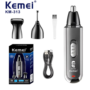KEMEI KM-313 <span class=keywords><strong>Tondeuse</strong></span> 3-en-1 pour <span class=keywords><strong>Homme</strong></span> : <span class=keywords><strong>Nez</strong></span>, Pattes et Sourcils, Lames en Acier de Précision 6000 tr/min, Rechargeable USB 600 mAh, Certifiée CE - Product Image 1