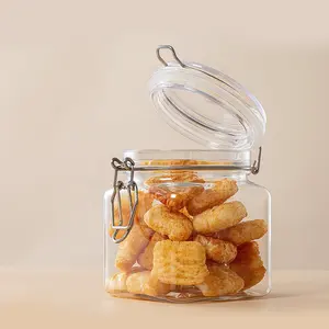 正方形の透明なビスケットスナック包装ジャージャー食品用蓋付き食品缶プラスチック食品ジャー