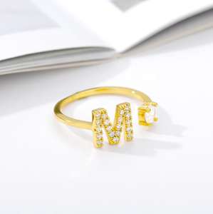 ขายร้อนชุบทอง Zircone 26ตัวอักษรแหวน A ถึง Z ตัวอักษรเริ่มต้นแหวนปรับ - Product Image 2