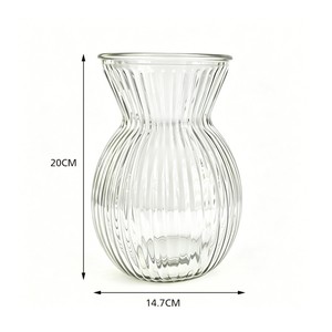Vase en verre côtelé Hourglass vert et jaune à large ouverture pour la décoration de la maison, des tables de mariage, vase à <span class=keywords><strong>fleurs</strong></span> moderne en verre - Product Image 4