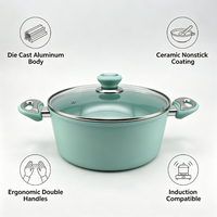 Marmite en aluminium moulé sous pression avec revêtement céramique antiadhésif, couvercle en verre, doubles poignées, grande capacité pour la cuisson des soupes, compatible induction