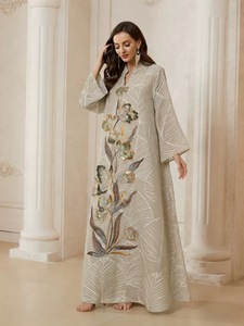 Abaya Eid para Mujer, Vestido Maxi hasta el Tobillo, Económico, Tul Bordado de Irak, Transpirable, Estampado, Tradicional Musulmán Islámico - Product Image 4
