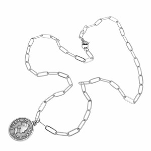 Collier pendentif en acier inoxydable avec pièce de monnaie ronde portant le portrait d'Elizabeth II, bijoux de mode - Product Image 3