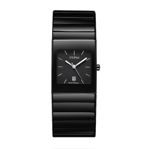 Black Ceramic <strong>Rectangle</strong> Business <strong>Watch</strong> Men Luminous Anti-Scratch Waterproof Fashion Square Japanese Quartz Movement Calendar - Product Image 1