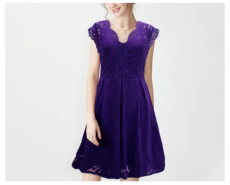 2023Women's Vintage Lace V-neck Sleeveless Cocktail Party Swing Dress