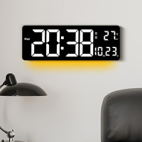 Horloge murale multifonctionnelle 16 pouces, best-seller transfrontalier, avec affichage RGB changeant de couleur, thermomètre, phases de lune et alarme