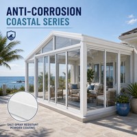 Véranda en alliage d'aluminium anti-corrosion, maison en verre blanc de style côtier, finition résistante aux pulvérisations de sel, durable par tous les temps