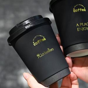 Custom logo 4/8/10/12/16oz Gold Stamping Hot Drink Bubble Tea Paper Coffee <b>Cups</b> with Lids Double Wall <b>Disposable</b> Paper <b>Cups</b> - Product Image 3