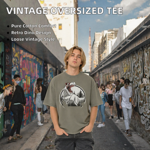Camiseta Extra Grande para Hombre, Estilo Vintage, Lavada, con Estampado de Dinosaurio, Algodón, Streetwear, Logotipo Personalizado, Gráfico - Product Image 2