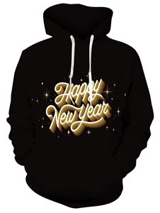 Felpa con Cappuccio da Uomo con Stampa Digitale 3D '<span class=keywords><strong>Happy</strong></span> New Year', Casual, Oversize, Pesante, Prodotta da Produttore Specializzato - Product Image 2