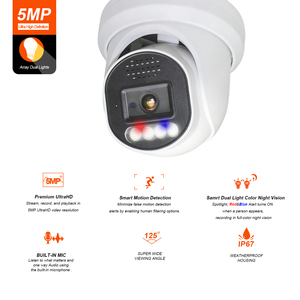 Caméra IP de sécurité PoE 5MP avec lumière stroboscopique rouge et bleue, vision nocturne couleur intelligente, micro intégré, détection de mouvement humain, extérieur, métal - Product Image 2