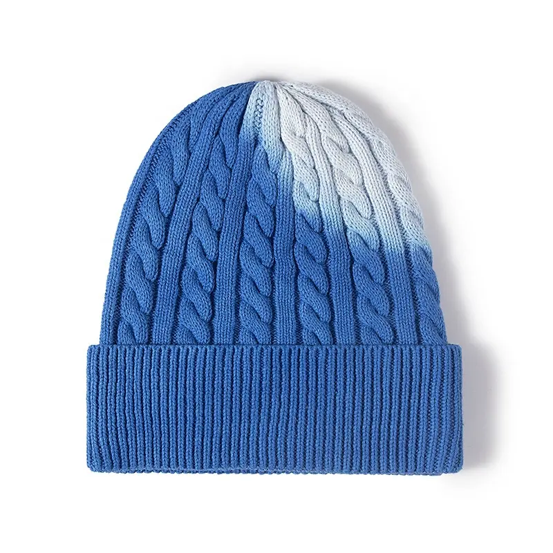 Mujer Otoño Invierno al aire libre tejido elástico Cable Tie teñido Color Block Beanie Hat