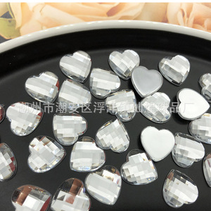 Strass acrylique en forme de cœur, 16 facettes, fond plat, pour bijoux, garnitures de vêtements, blanc transparent - Product Image 5