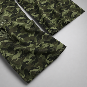 Men's Camouflage Harem Pants <b>Elastic</b> <b>Waist</b> Multiple Pockets Distressed Street Style Casual <b>Trousers</b> Autumn Wear - Product Image 6