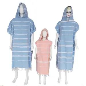 Oversized Vintage Cotton Look Turkish Towel Striped Soft Surf Poncho Towels