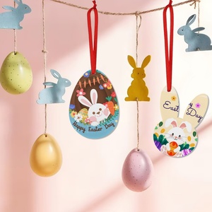 Pendentif de Pâques vierge pour sublimation Novelsub, ornements en acrylique personnalisables à faire soi-même, impression recto, motif lapin et œuf mignon, promotionnel - Product Image 1