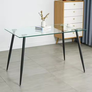 <span class=keywords><strong>Table</strong></span> à manger rectangulaire moderne en verre trempé <span class=keywords><strong>avec</strong></span> pieds en métal noir pour cuisine et salle à manger - Product Image 3