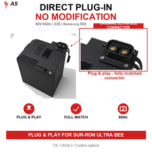 แบตเตอรี่อัพเกรด 80V 65Ah เทียบกับแบตเตอรี่เดิมสำหรับ Sur-Ron <span class=keywords><strong>Ultra</strong></span> Bee, ให้พลังงานมากขึ้นและระยะทางไกลขึ้น, 5200Wh <span class=keywords><strong>22S</strong></span> เซลล์, ติดตั้งง่าย - Product Image 4