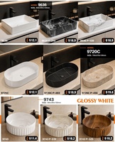 Lavabo en céramique Kidoir à effet marbre par impression par transfert d'eau, en stock, prix attractif, pour comptoir ou table