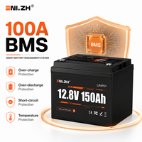 Batterie LiFePO4 Enlzh 12,8 V 150 Ah avec BMS 100 A pour véhicules électriques, bateaux, camping-cars, stockage solaire - Système 4 cellules