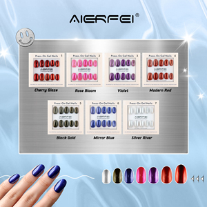 Faux <span class=keywords><strong>ongles</strong></span> à presser en ABS chromé argenté, <span class=keywords><strong>bleu</strong></span> métallisé, forme ovale, 24 pièces, couvrance totale, certifiés CE, pré-conçus - Product Image 5