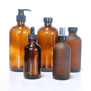 Custom Blue 15m 30ml 60ml 120ml 250ml 500ml 1000ml Frosted Amber Brown clear boston Round Glass <b>Bottles</b> with Pump Cap - Product Image 2