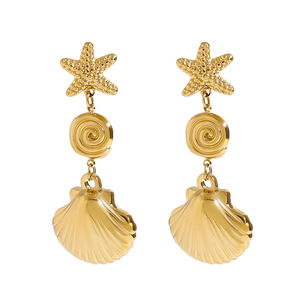 Boucles d'oreilles pendantes en forme d'étoile de mer et de coquillage, en alliage de zinc doré, bijoux de fête - Product Image 1