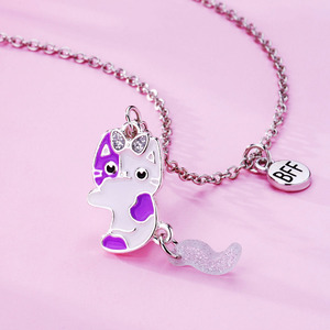 Kalung Liontin Kucing Pink Ungu Trendi untuk Wanita dan Remaja Putri, Kalung Hewan dengan Daya Tarik Magnetik, Aksesoris Perhiasan <span class=keywords><strong>BFF</strong></span> - Product Image 4