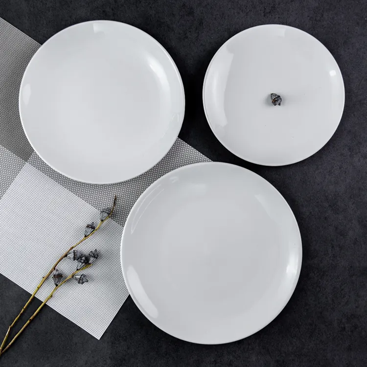 PITO factory customized size pure white bone china scratch resistant ceramic dinner coupe plate