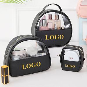 Pochette de toilette de luxe pour femmes, sac de maquillage personnalisé avec logo, sacs cosmétiques transparents portables, vente en gros - Product Image 1