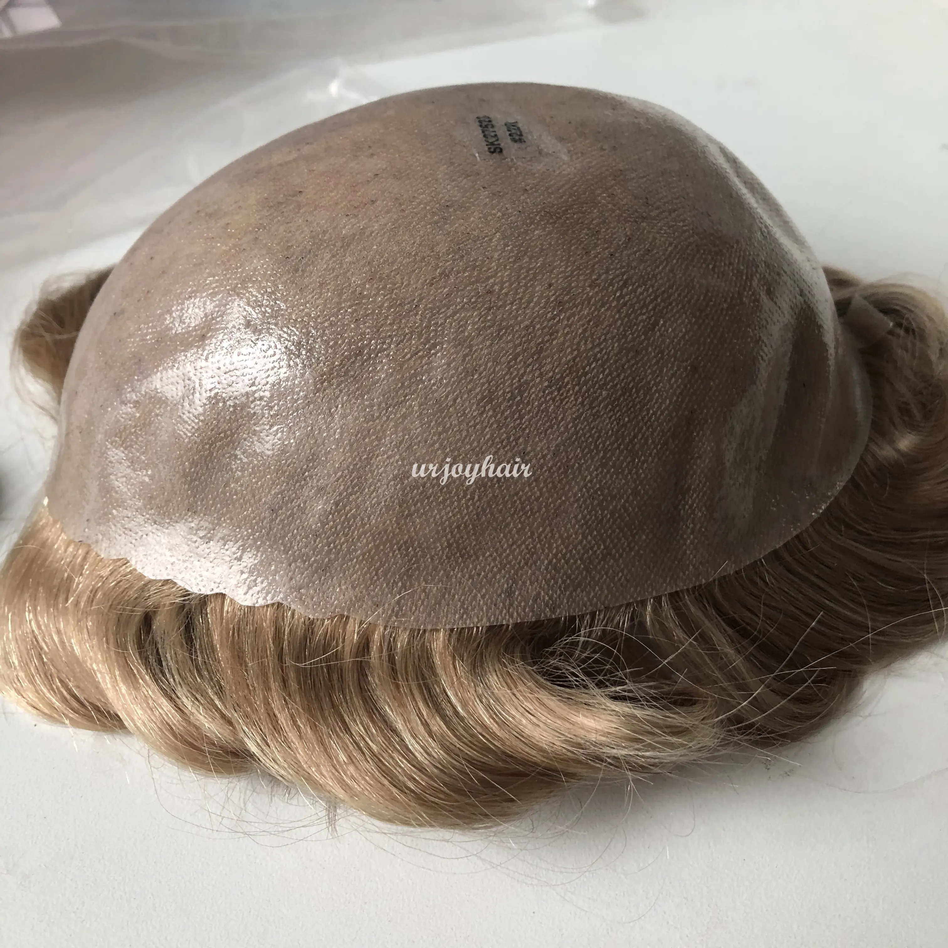 Полностью полиуретан # 22R цвета медовый блонд, цвет супер тонкие кожные система замены волос для мужчин накладки из искусственных волос для выпадения волос шиньоны мужские парики