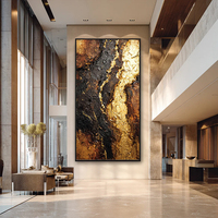 Peinture à l'huile artisanale texturée, vert forêt et or, abstraite moderne en impasto sur toile pour villa