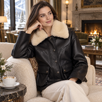 Manteau en daim structuré doublé de fourrure avec revers cranté, garniture en laine bouclée, fermeture à boucle et boutons sur le devant, style urbain automne-hiver, OEM