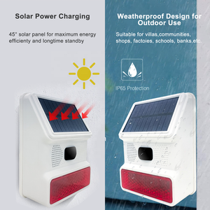 نظام إنذار منزلي مقاوم للماء للاستخدام الخارجي، لاسلكي عالي الصوت، يعمل بالطاقة الشمسية، صفارة إنذار محمولة مع ضوء وامض، جهاز إنذار ضد السرقة بتقنية GPRS وأشعة تحت الحمراء - Product Image 2