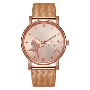Angel Wings Goddess Watch Diamond Dial Design Women Watches Casual Ladies Wristwatches Simple Woman Mesh Star Clock