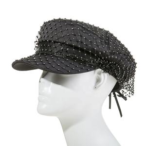 Nouveau béret français élégant en maille pour femme, casquette de peintre ornée de strass, respirante, mode, loisirs en plein air, casquette plate marine - Product Image 5