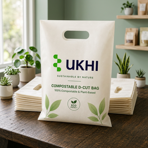 UKHI Bio <b>Compostable</b> PBAT PLA Cornstarch Die-Cut Three-Side Seal Carry <b>Bag</b> 75 Microns Supermarket Shopping Packaging - Product Image 5