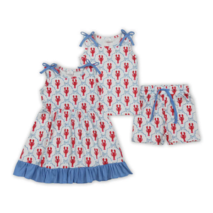 Ensemble deux pièces pour enfants, imprimé crevettes, vêtements d'été pour filles, vente en gros - Product Image 1