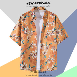 Chemise hawaïenne décontractée <span class=keywords><strong>pour</strong></span> homme Kango, imprimé floral personnalisé, manches courtes, boutonnée, <span class=keywords><strong>pour</strong></span> l'été et la plage - Product Image 1